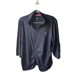 US Polo Assn Womens Plus Rouched Full Zip 3/4 sleeve Active Wear Shirt Jacket 1X
